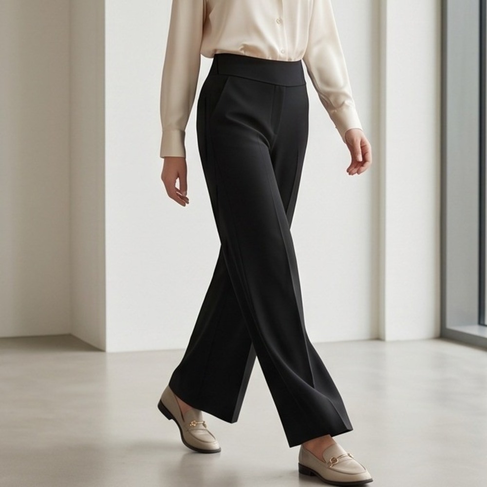 Armani‎ Collezioni 16 Black Virgin Wool Wide Leg Trousers Pants Italy NWT